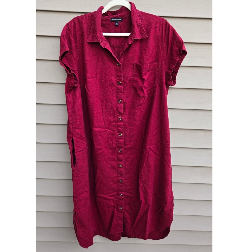 Universal Standard Berry Red Linen Blend Button Down Shirt Dress S (1x/xl)